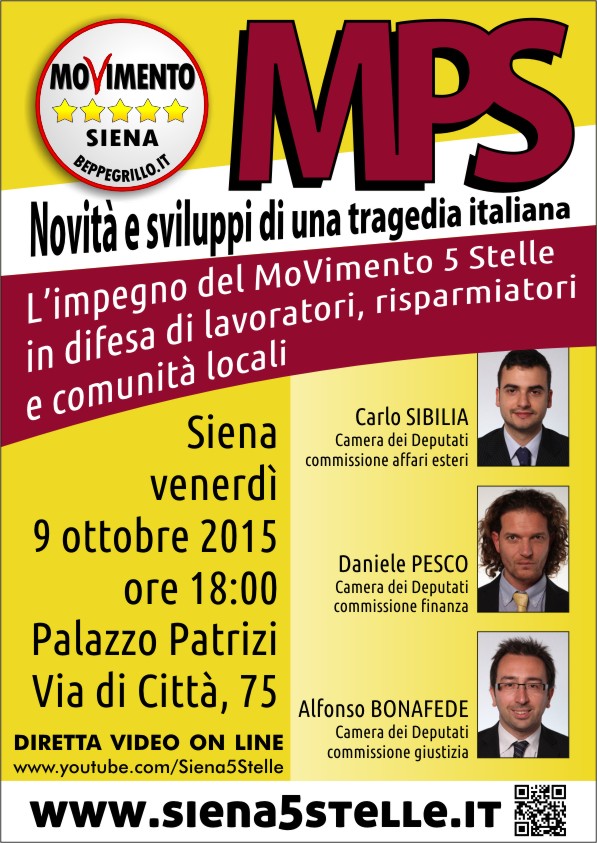 M5S parla di “Mps, novità e sviluppi di una tragedia italiana”