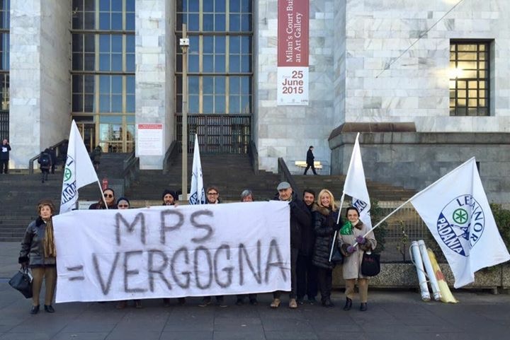 Mps: presidio della Lega davanti al tribunale di Milano