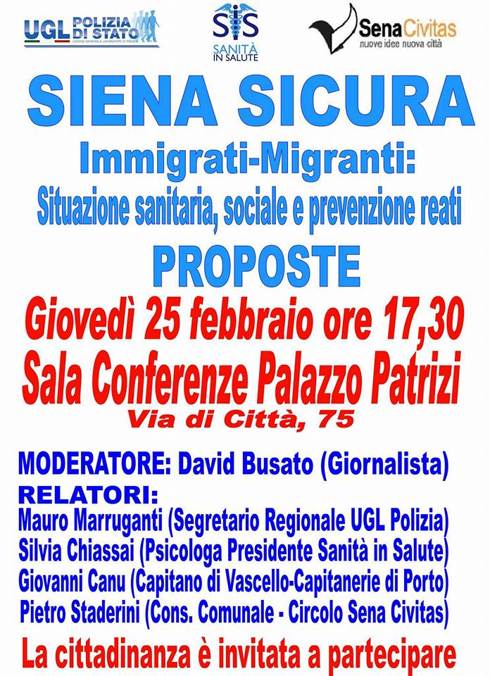 Siena sicura: manifestazione di Ugl, Sena Civitas e Sanità in salute