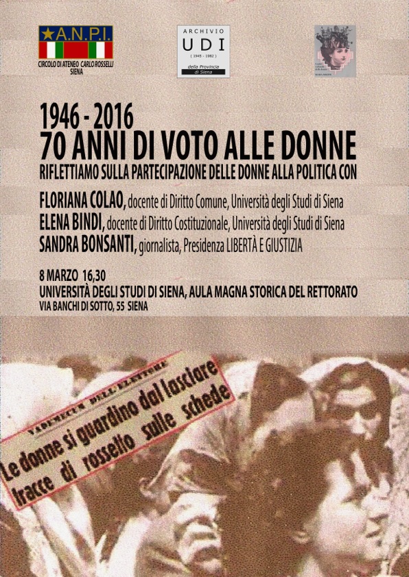 Al circolo Anpi d’ateneo un incontro sul 70 anni di voto alle donne