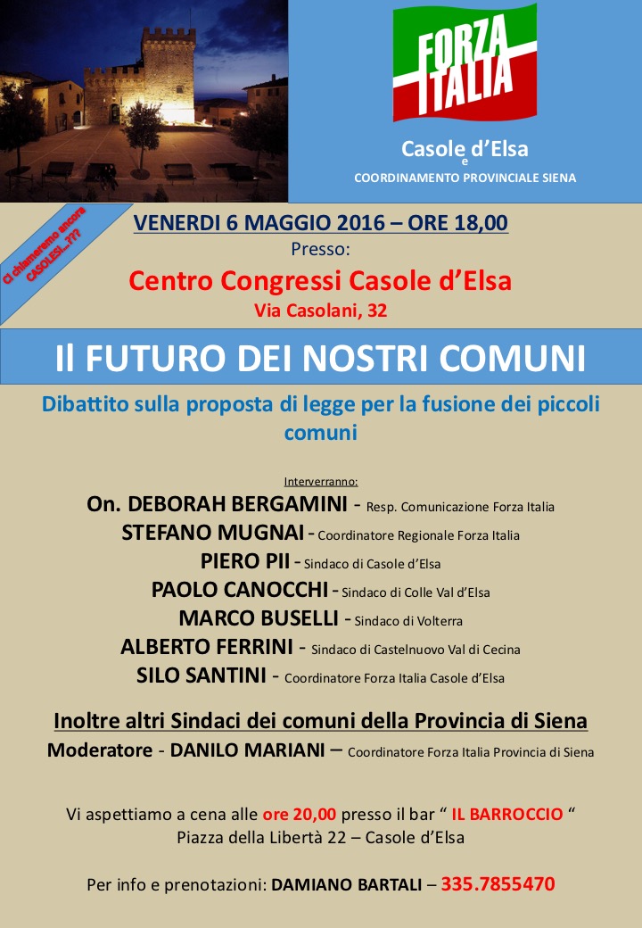 Casole: Forza Italia parla del “Futuro dei nostri Comuni”