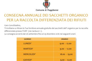 Sacchetti per la raccolta differenziata, consegna all’Urp Poggibonsi