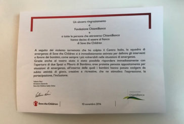 19mila euro da Fondazione ChiantiBanca e Save The Children