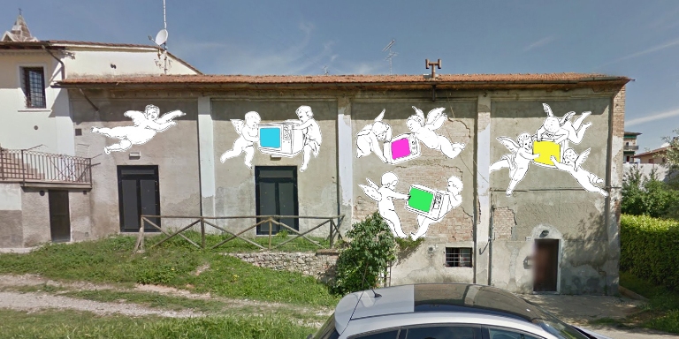 Street Art a Castellina Scalo: i Putti colorano la facciata dell’ex cinema