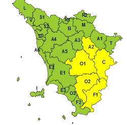 Codice giallo per temporali dalle 14 alle 22 del 31 agosto