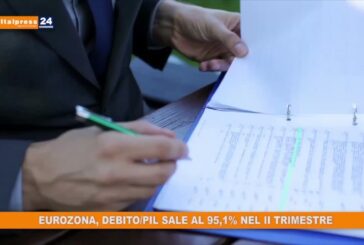 Eurozona, debito/Pil sale al 95,1% nel II trimestre