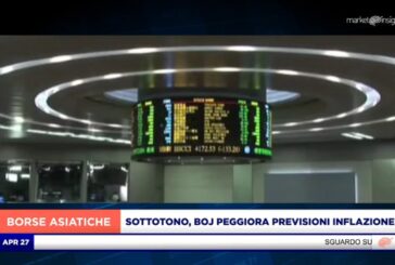 LISTINI ASIATICI SOTTOTONO, LA BANK OF JAPAN PEGGIORA PREVISIONI SU INFLAZIONE