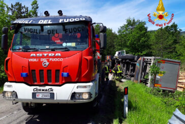Amiata: si rovescia camion carico di tronchi