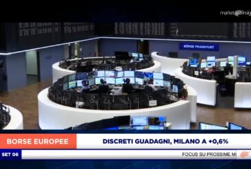 DISCRETI GUADAGNI IN EUROPA A METÁ SEDUTA, MILANO A +0,6%