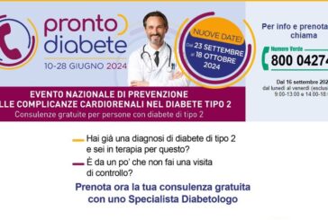 Riprende "Pronto Diabete", campagna di prevenzione delle complicanze