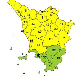 Codice giallo per rischio idrogeologico e temporali forti