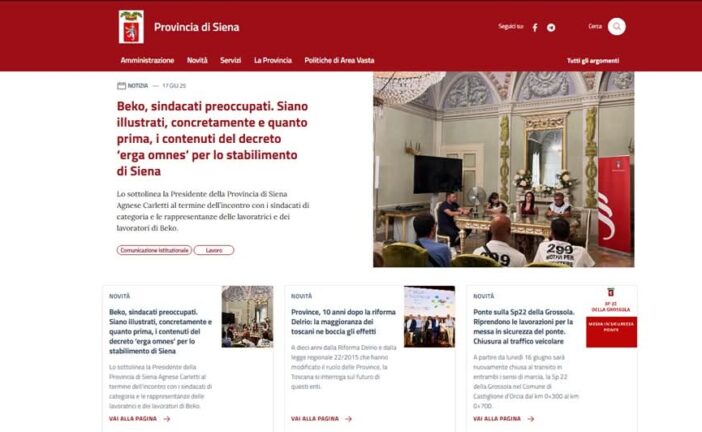 Online il nuovo sito istituzionale della Provincia di Siena