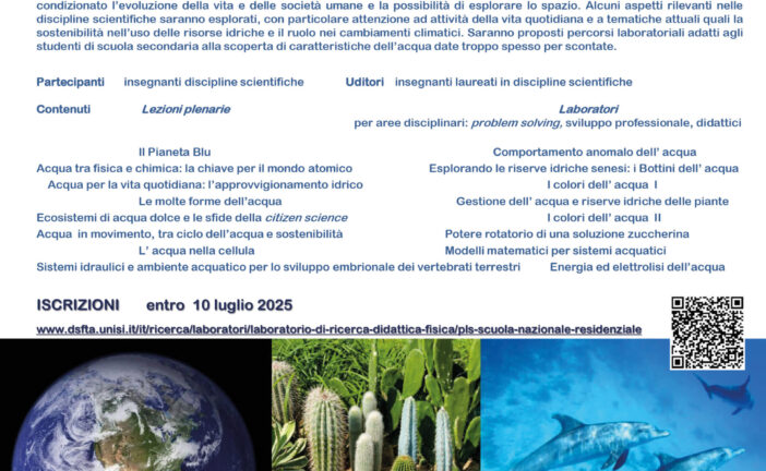 “I mondi dell’acqua: dagli atomi alla vita”: incontro all’UniSi