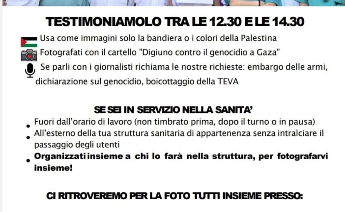 La FP Cgil lancia l’iniziativa” Digiuno per Gaza, il 28 agosto