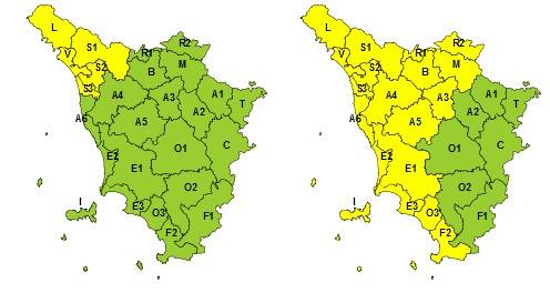 Codice giallo per pioggia e temporali tra lunedì 20 e martedì 21