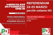 Referendum: incontro informativo PD al Circolo Fabbrini