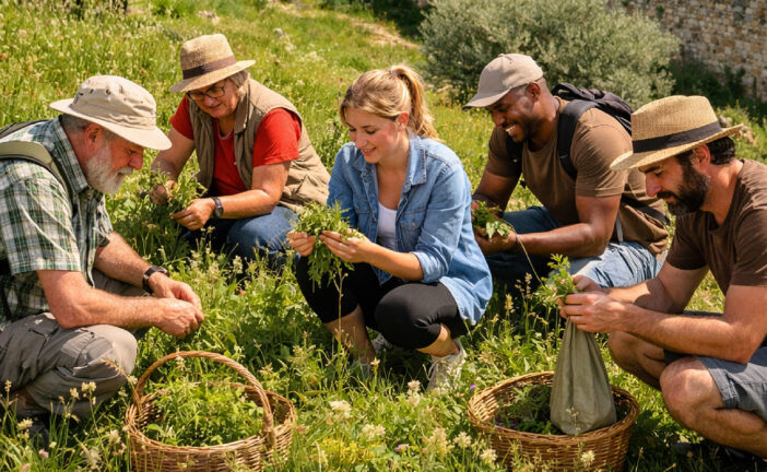 Biodistretto di San Gimignano, lezione sul campo di erbe spontanee