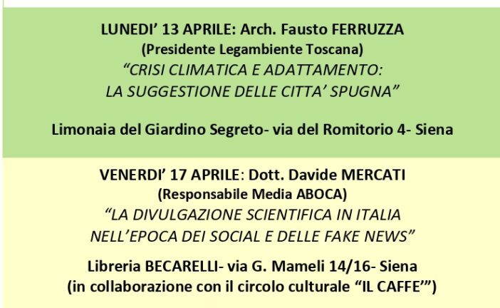 “Lo sguardo verde”: ciclo di incontri promossi da Legambiente Siena