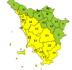 Allerta gialla per temporali sulla Toscana centro-meridionale