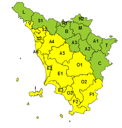 Allerta gialla per temporali sulla Toscana centro-meridionale