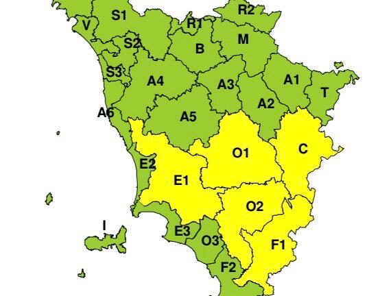 Codice giallo per temporali forti in parte della regione