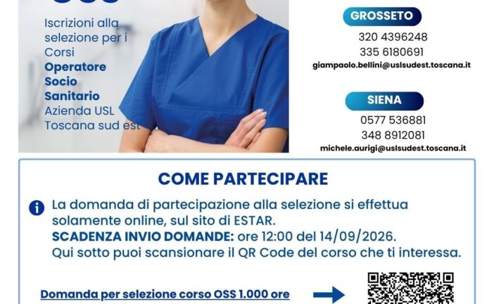 Aperti i bandi per i corsi OSS dell’Asl Toscana sud est