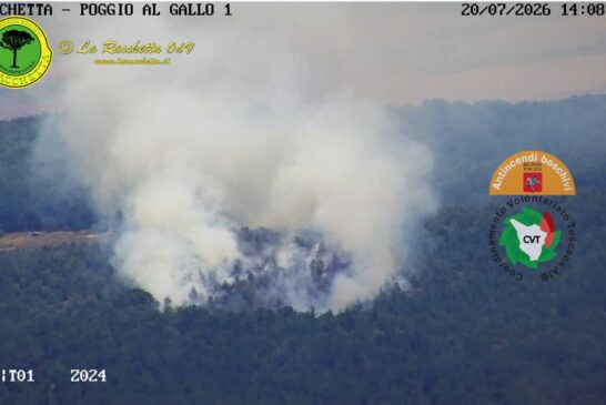 Incendio boschivo in atto nella zona di Bagnaia