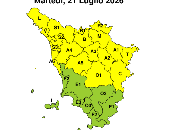 21 luglio: codice giallo per rischio idrogeologico