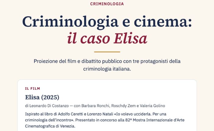 A Siena l’evento pubblico “Criminologia e cinema: il caso Elisa”