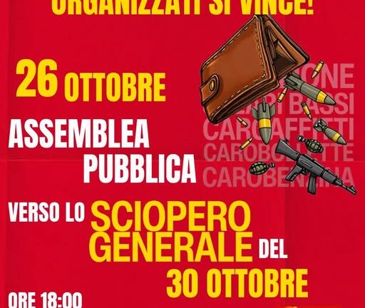 Usb: “Il 26 ottobre assemblea pubblica per rilanciare lo sciopero del 30 ottobre”