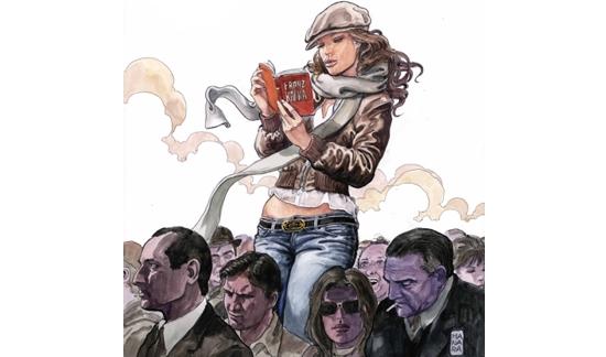 Milo Manara disegna l’immagine di "Leggere è volare"