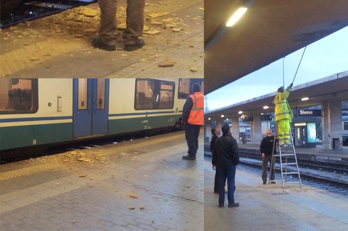 Si stacca un pezzo di intonaco alla stazione di Siena